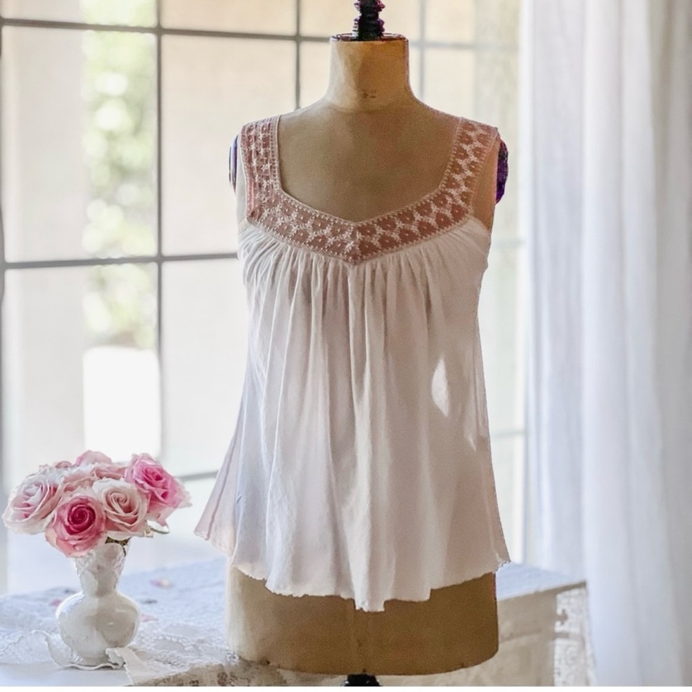 Vintage Camisole Top Powder Pink Embroidered Straps Size XS - Picture 2 of 9